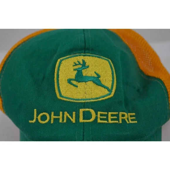 John Deere Mesh Trucker Hat Embroidered Logo OS Adjustable Green Yellow USA - Picture 2 of 10